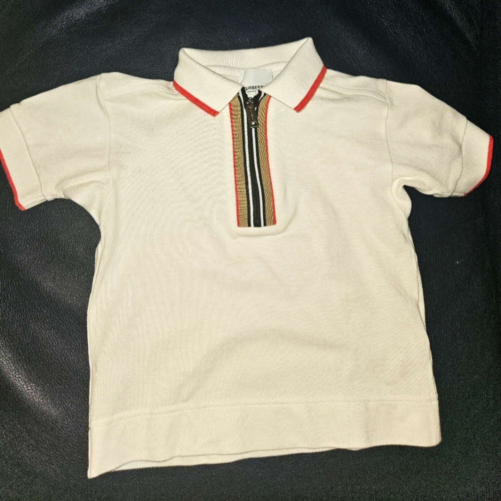 Burberry Boys White Polo Shirt with Zipper, Size 3